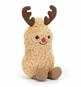 Peanut soft toy with smiling face, red nose, and reindeer antlers