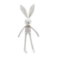 Linen Hare Boy soft toy by Wilberry in sweet linen outfit with stripy top and bow tie
