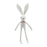 Linen Hare Boy soft toy by Wilberry in sweet linen outfit with stripy top and bow tie
