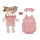 Pink soft baby doll outfit with matching sleep mask, dummy and bag