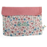 Floral patterned doll blanket with pink backing