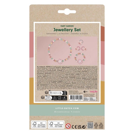 Packaging of a fairy garden jewellery set with product details and branding.