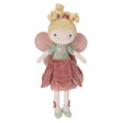 Little Dutch Fairy Mila soft plush fairy doll with pink wings and floral outfit, front view on white background