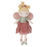 Little Dutch Fairy Mila soft plush fairy doll with pink wings and floral outfit, front view on white background