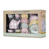 Tea set with floral and butterfly design in packaging, brand 'Little Dutch' visible