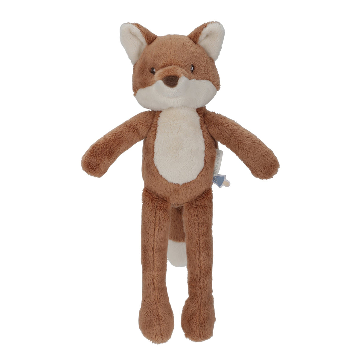 Little Dutch soft fox toy with long legs, bronze fur and a cream belly and ears on a white background