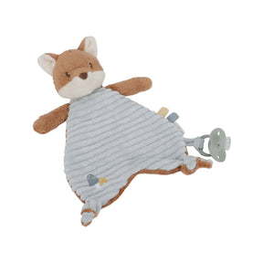 Little Dutch Plush fox cuddle cloth toy with a dummy clip on a white background