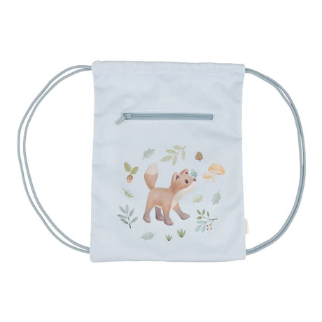 Little Dutch Light blue drawstring gym bag with a fox and nature-themed design