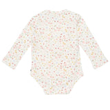 Back view of Little Dutch long-sleeve baby bodysuit with all-over floral and butterfly print