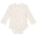 Little Dutch long-sleeve baby bodysuit with floral print in soft pink and white, organic cotton