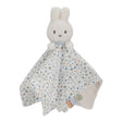 Plush Miffy bunny toy with a floral cloth blanket 