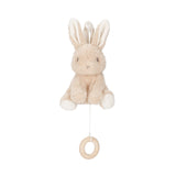 Little Dutch Plush bunny Musical pull toy with a wooden ring on a white background