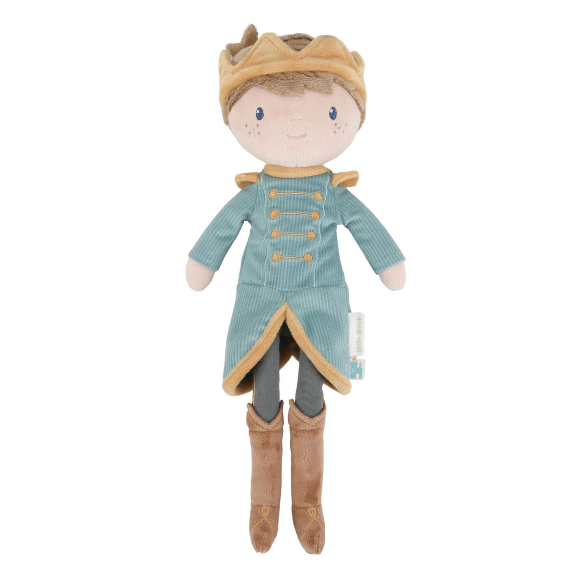 Little Dutch Prince Jim Doll 35cm - soft cuddle doll in teal ribbed prince jacket with gold details and crown