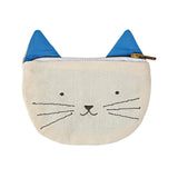 Cat-shaped coin purse with blue ears on a white background