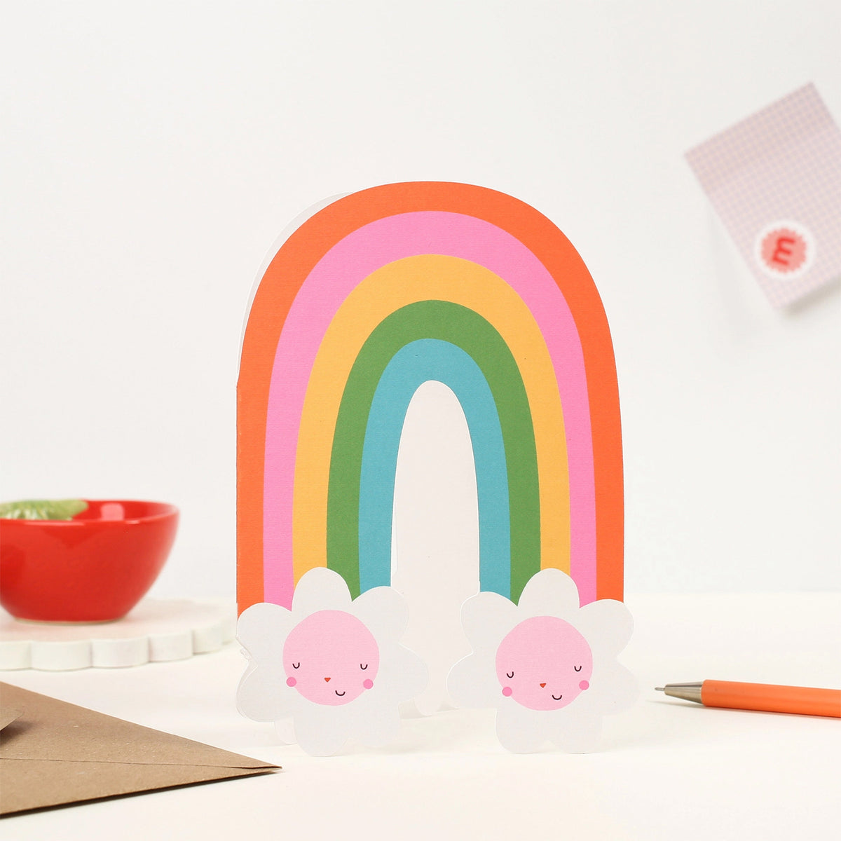 Mifkins Rainbow Blossom Birthday Card - rainbow die-cut greetings card with flower characters