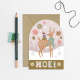 Snow Globe Deer Christmas Card