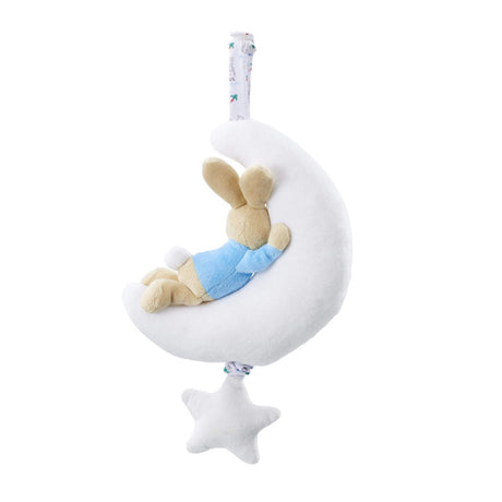 Plush Peter Rabbit musical toy with a bunny on a moon and star pull