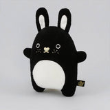 Black and white bunny soft toy with gold heart shaped nose, freckles and white belly