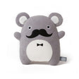 Grey soft toy with ears, moustache and bow tie