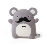 Grey soft toy with ears, moustache and bow tie