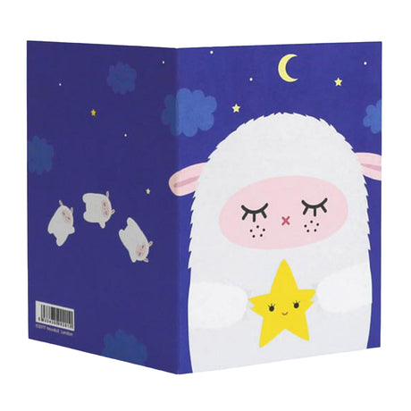 Card with sheep and star design on a blue background