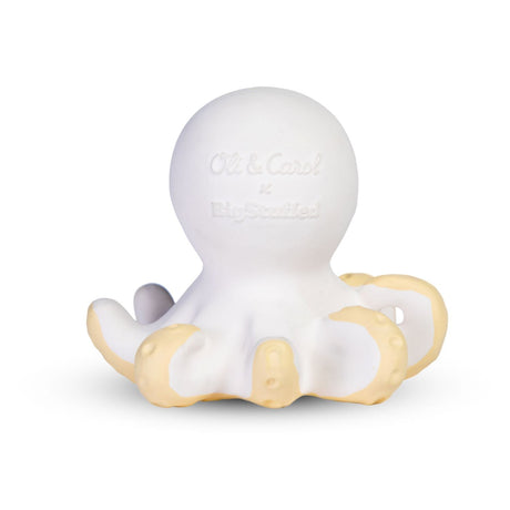 White octopus-shaped rubber teething toy on a white background