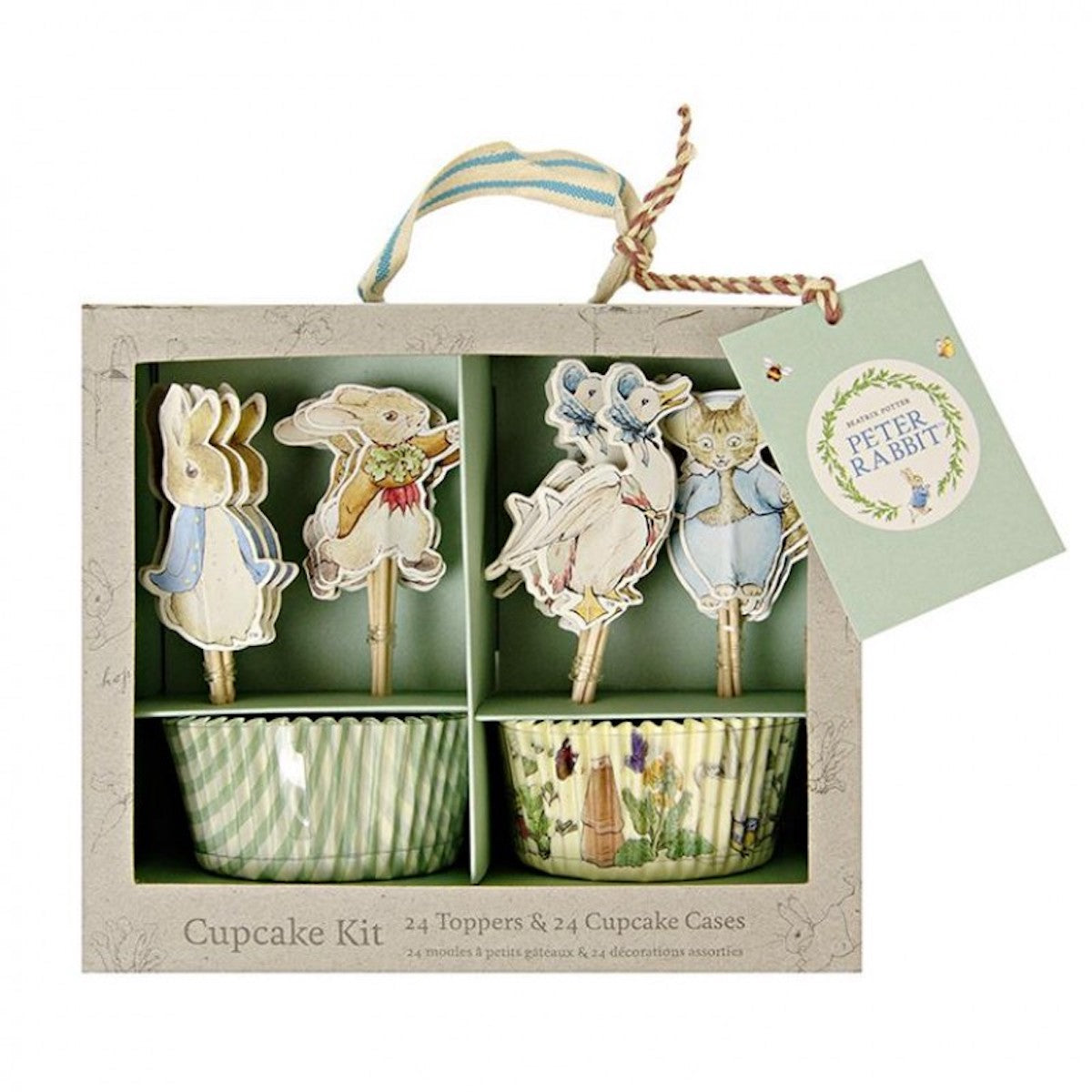 Peter Rabbit Cupcake Kit by Meri Meri showing character toppers and cupcake cases