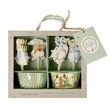 Peter Rabbit Cupcake Kit by Meri Meri showing character toppers and cupcake cases
