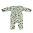 Baby bodysuit with dinosaur pattern on a white background