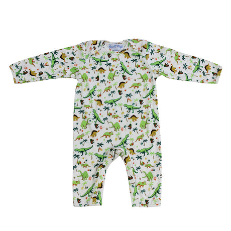 Baby bodysuit with dinosaur pattern on a white background