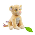 Plush baby toy of a lion cub Simba from Disney's 'The Lion King' with green teether leaf attached on a white background