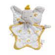 Plush Dumbo elephant soother toy with yellow accents on a white background