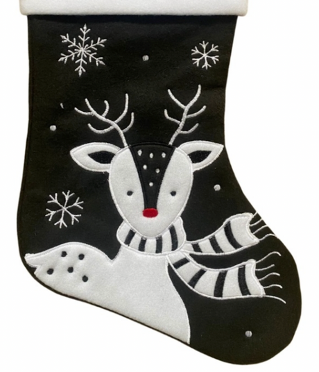 Reindeer Black & White Deluxe Christmas Stocking - Personalised