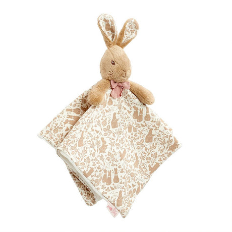 Plush Flopsy bunny rabbit toy soother blanket on a white background