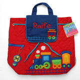 Colourful Personalised train themed childrens backpack