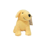 Yellow plush Spot the Dog soft toy with a tag on a white background