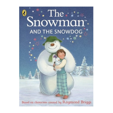 Book cover of 'The Snowman and the Snowdog' with a snowman and child illustration.