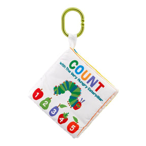 Babies educational soft toy book with colourful numbers and a caterpillar design on a white background