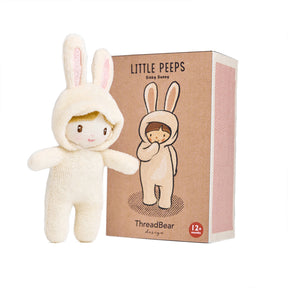 Stuffed toy in bunny costume with packaging on a white background