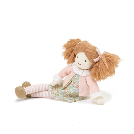 Threadbear Plush Rag doll with brown. ginger hair, floral dress and pink cardigan