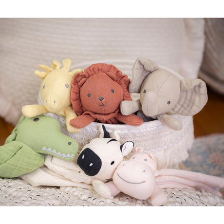 Animal baby comforters in a basket