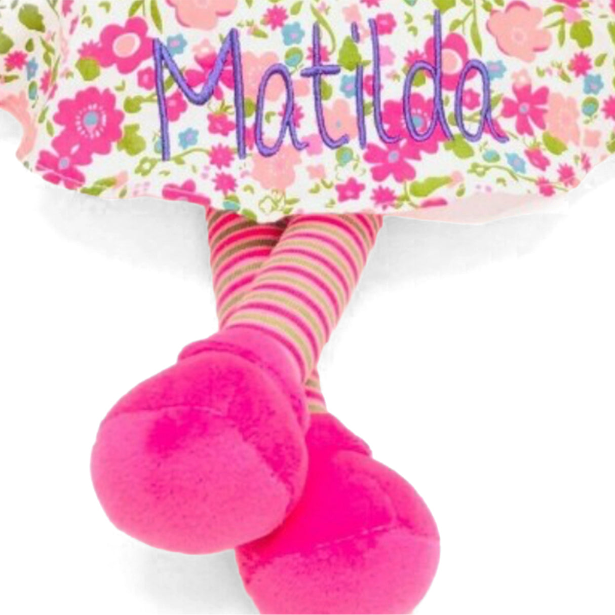 Personalised embroidered name on a floral doll dress