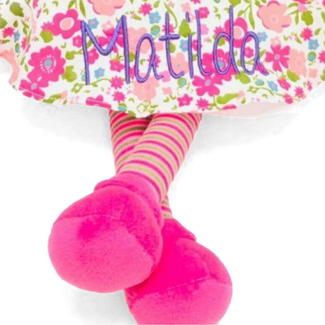Personalised embroidered name on a floral doll dress