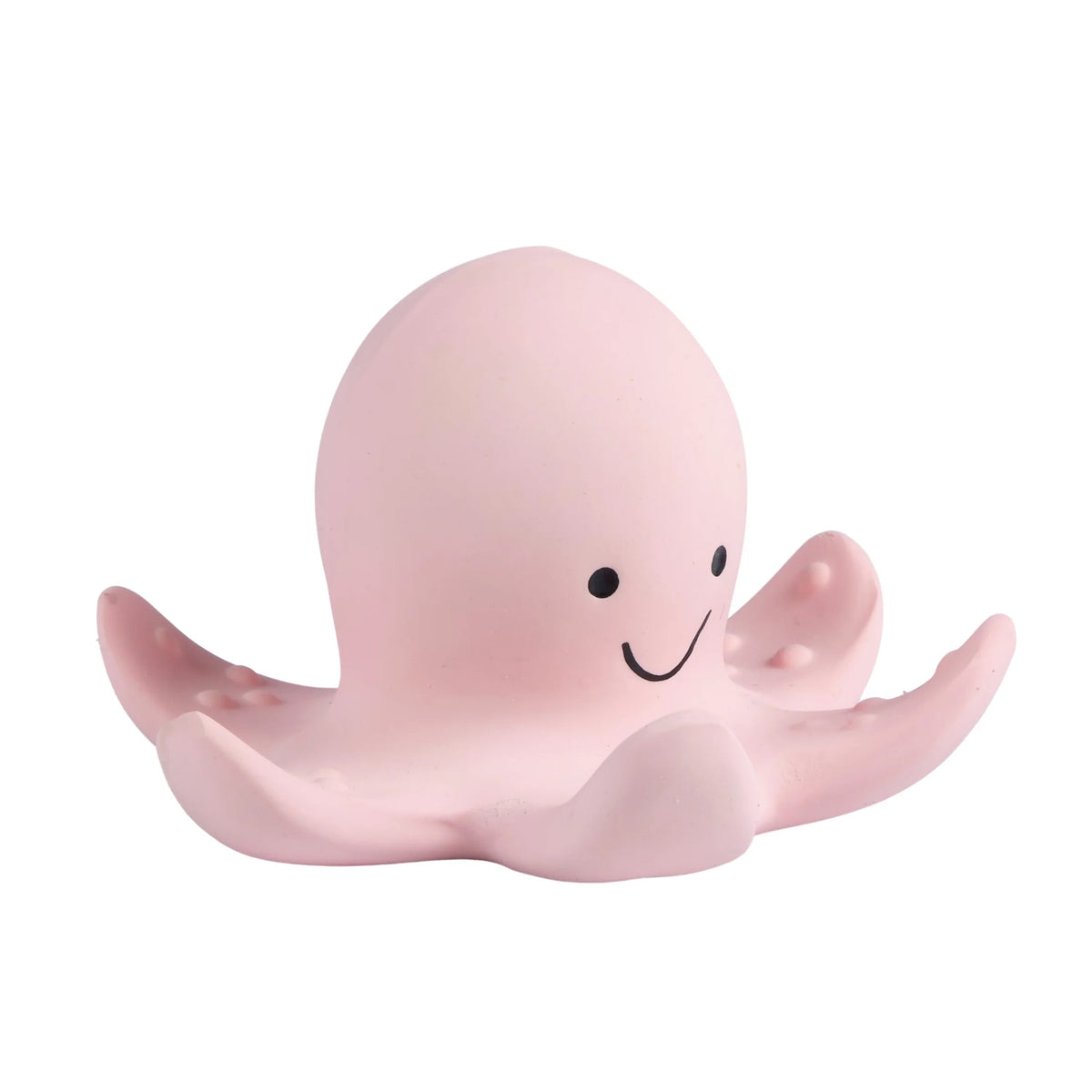 Tikiri My First Sea Animal Octopus - pink natural rubber rattle teether and bath toy side view

