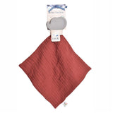 Organic rustic red textured baby soother with rubber elephant teether head