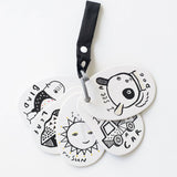 Baby and toddler black and white art cards with black attachment strap