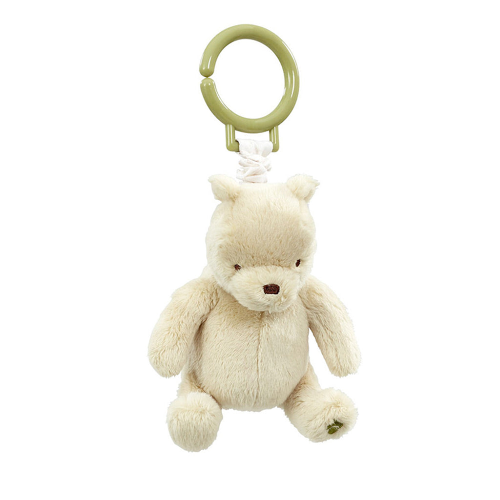Plush Pooh Bear Jiggle with a green ring on a white background