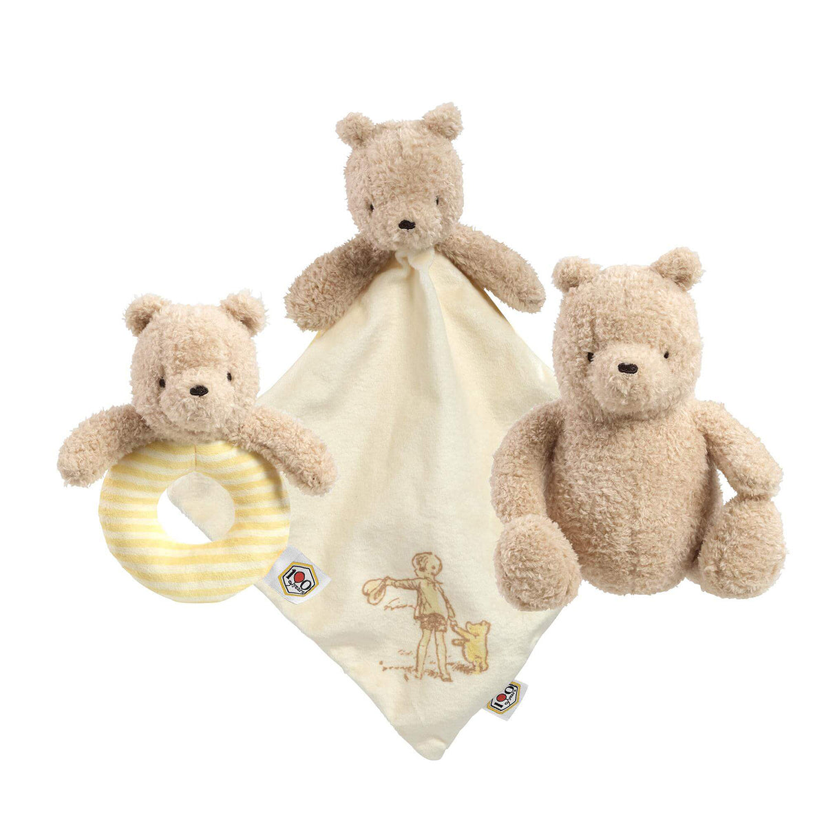 Winnie the Pooh 100 gift set with yellow comforter, ring rattle and pooh soft toy
