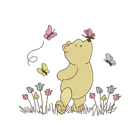 Winnie the pooh with flowers and butterfly design