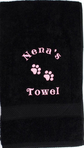 Medium size black Personalised pet Cat Towel with name and paw prints